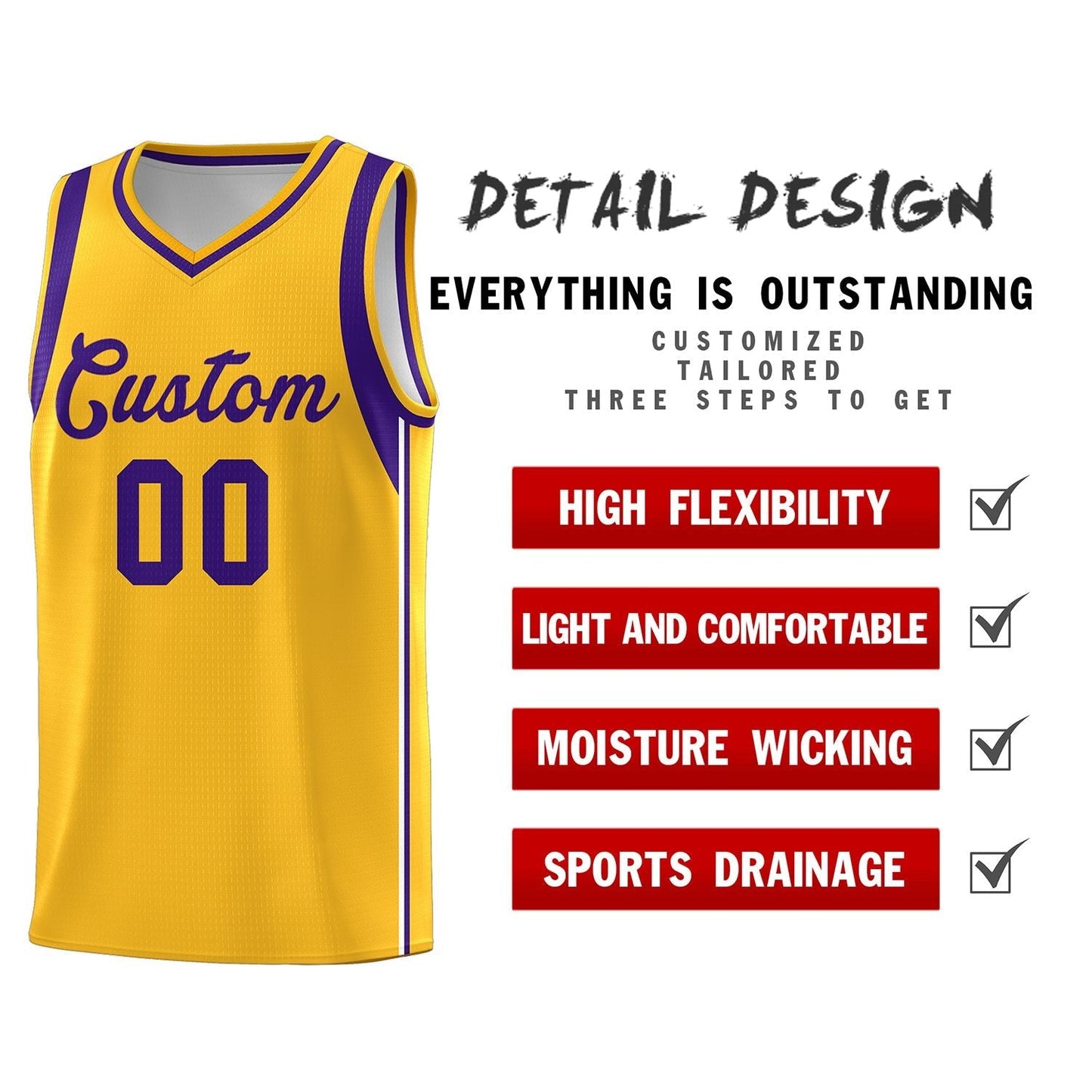 Custom Gold Purple Sleeve Color Blocking Classic Sets Sports Uniform Basketball Jersey Limited