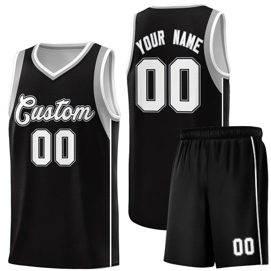 Custom Black White-Black Sleeve Color Blocking Classic Sets Sports Uniform Basketball Jersey
