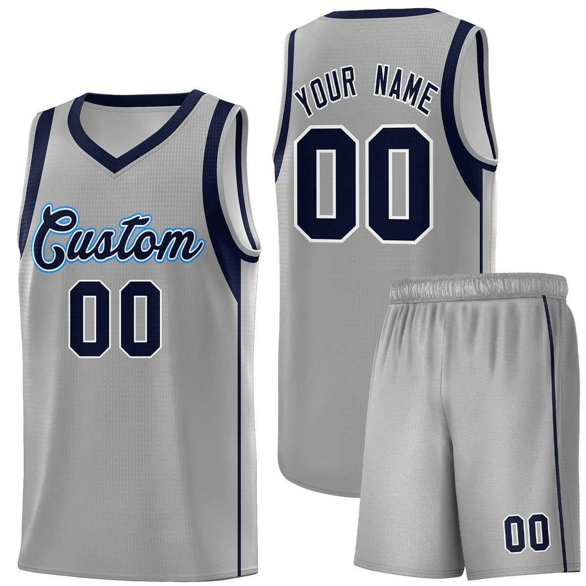 Custom Gray Navy-White Sleeve Color Blocking Classic Sets Sports Uniform Basketball Jersey
