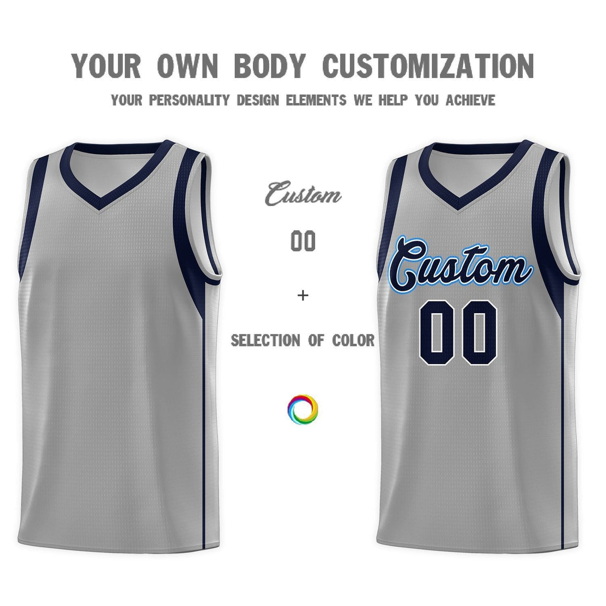 Custom Gray Navy-White Sleeve Color Blocking Classic Sets Sports Uniform Basketball Jersey Limited