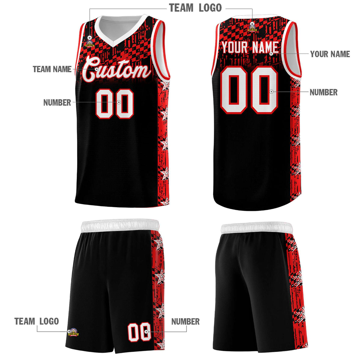 Custom Black Mosaic Stars Pattern Sports Uniform Basketball Jersey Limited