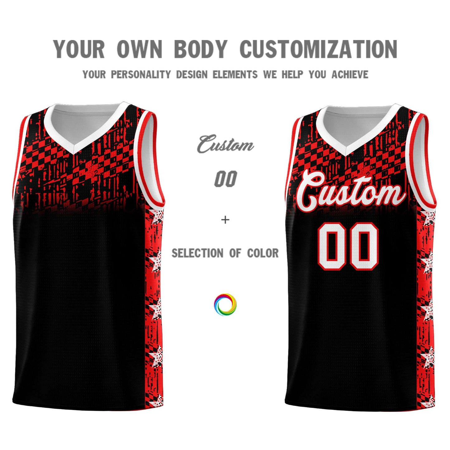 Custom Black Mosaic Stars Pattern Sports Uniform Basketball Jersey Limited