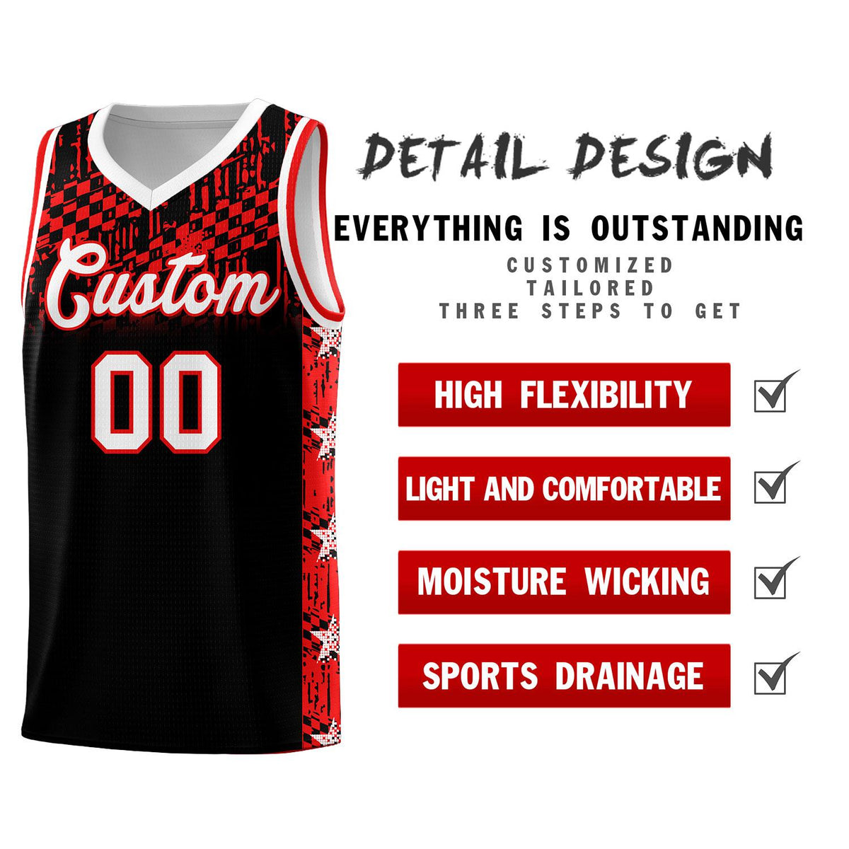 Custom Black Mosaic Stars Pattern Sports Uniform Basketball Jersey Limited