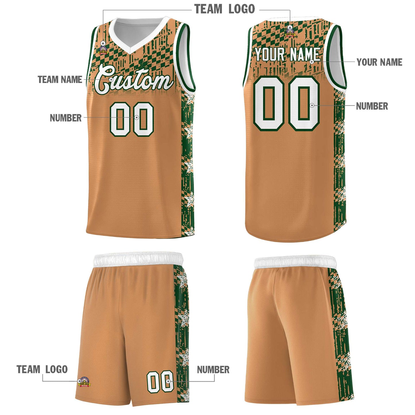 Custom Buckskin Brown Mosaic Stars Pattern Sports Uniform Basketball Jersey Limited