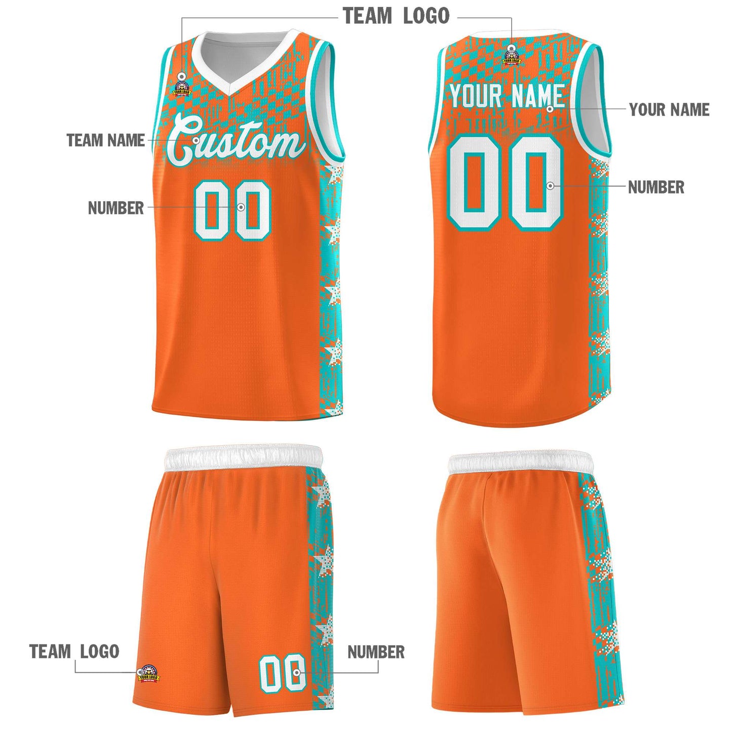 Custom Orange Mosaic Stars Pattern Sports Uniform Basketball Jersey Limited
