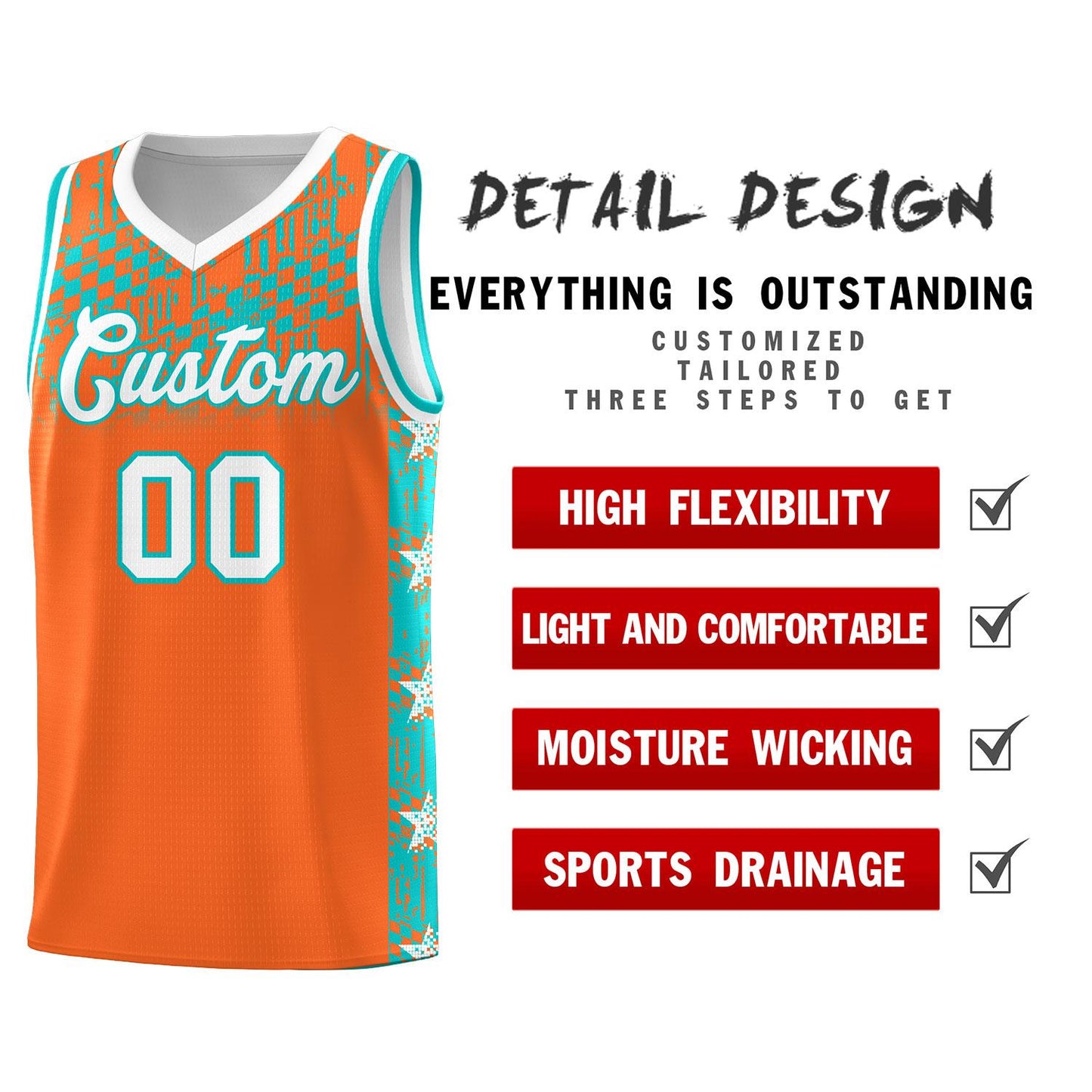 Custom Orange Mosaic Stars Pattern Sports Uniform Basketball Jersey Limited