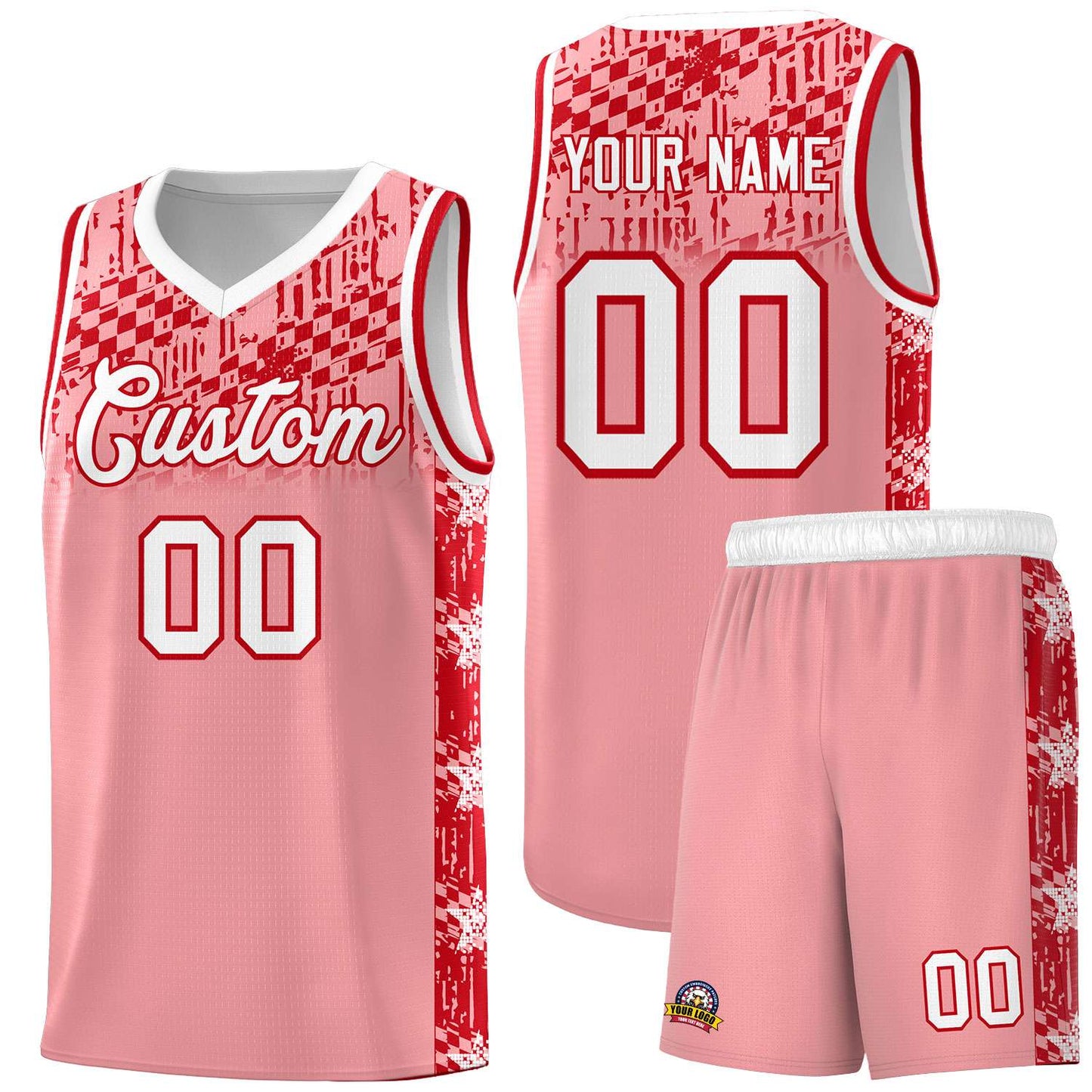 Custom Light Pink Mosaic Stars Pattern Sports Uniform Basketball Jersey