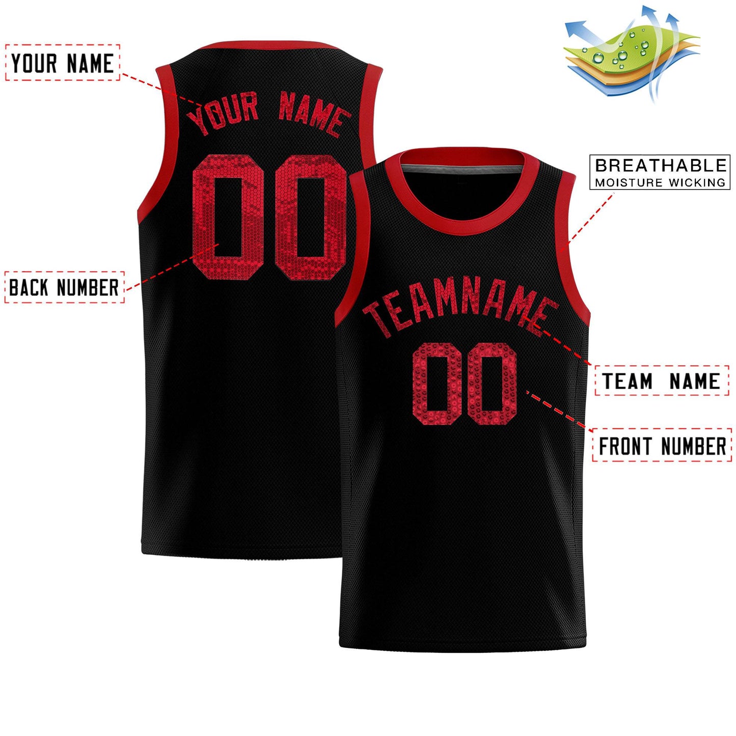 Custom Black Sequined Tops Athletic Basketball Jersey Limited