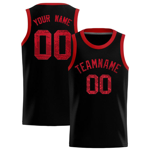 Custom Black Sequined Tops Athletic Basketball Jersey