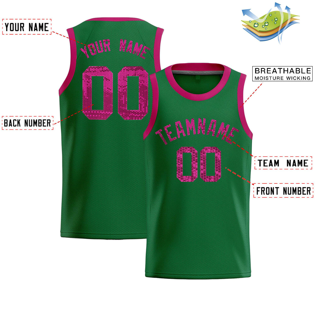 Custom Kelly Green Sequined Tops Athletic Basketball Jersey Limited