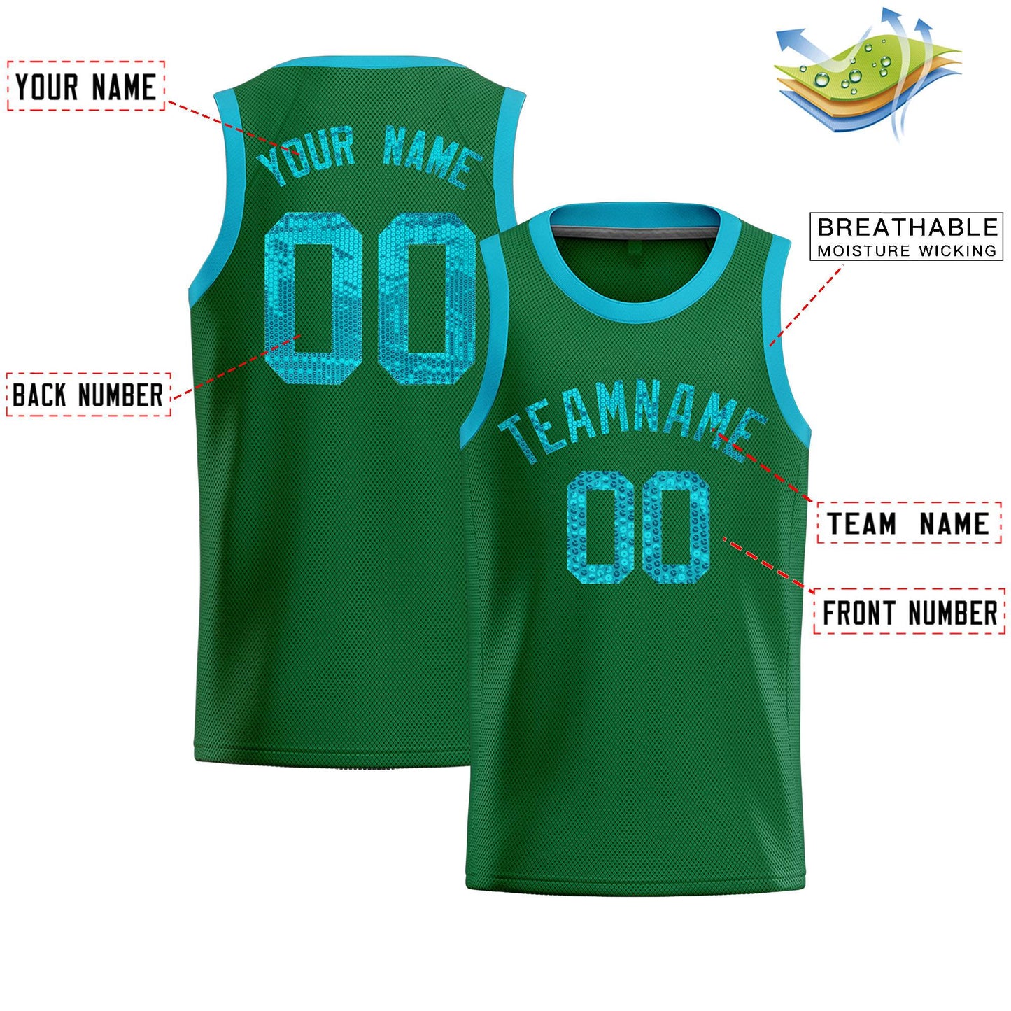Custom Kelly Green Sequined Tops Athletic Basketball Jersey Limited