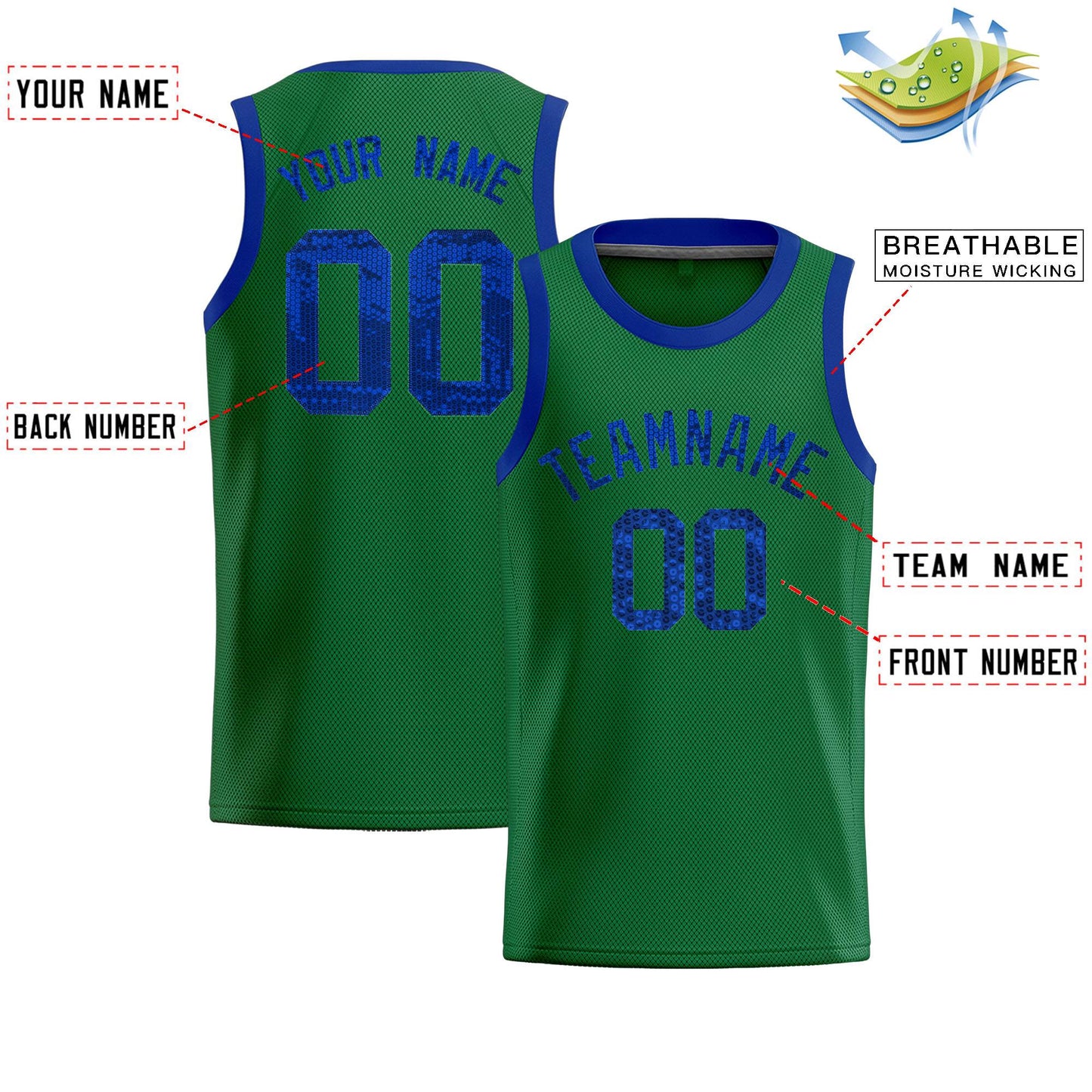 Custom Kelly Green Sequined Tops Athletic Basketball Jersey Limited