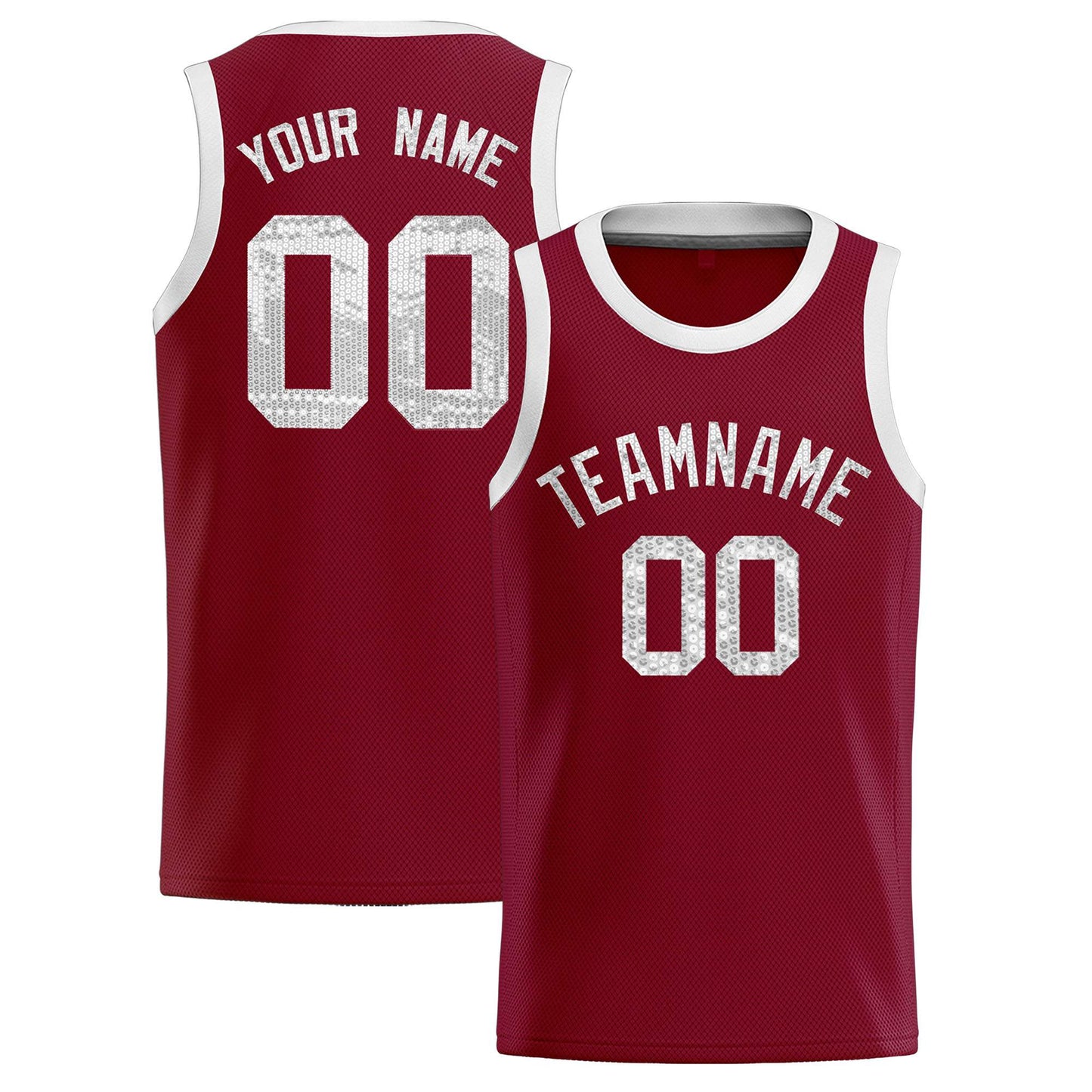 Custom Crimson Sequined Tops Athletic Basketball Jersey