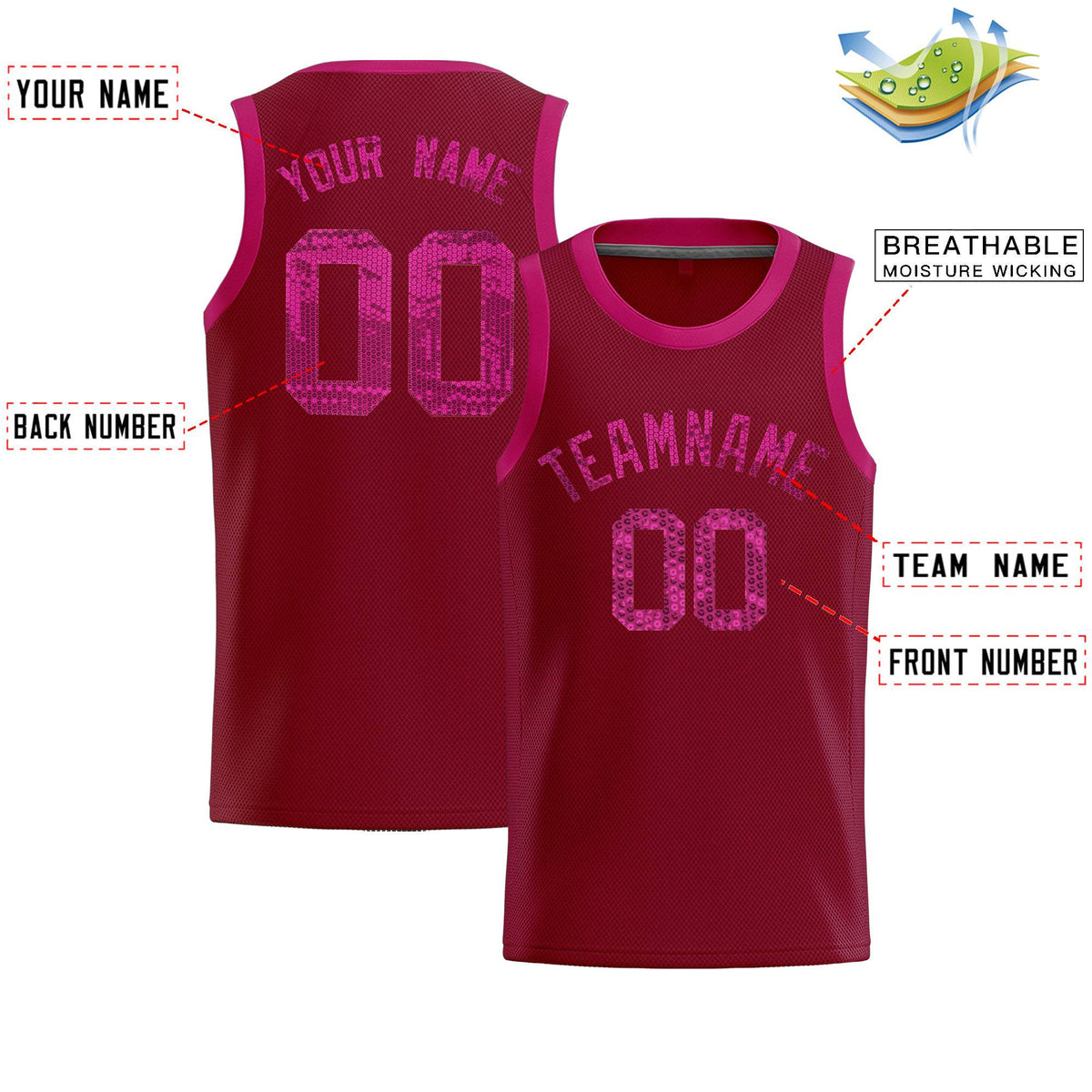 Custom Crimson Sequined Tops Athletic Basketball Jersey Limited
