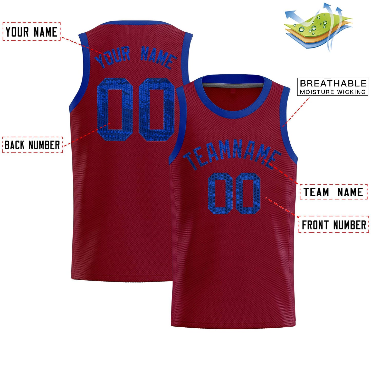 Custom Crimson Sequined Tops Athletic Basketball Jersey Limited