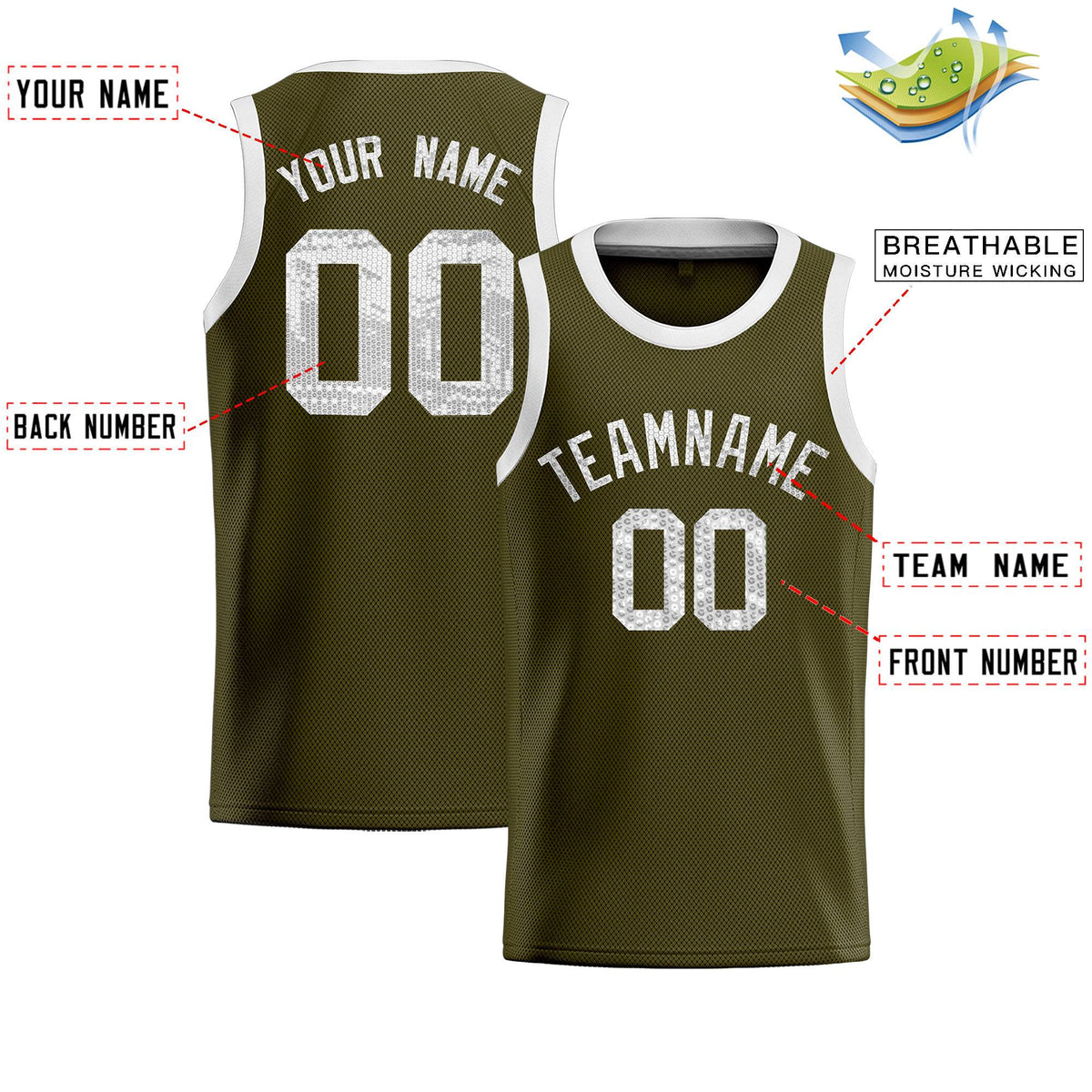 Custom Olive Sequined Tops Athletic Basketball Jersey Limited