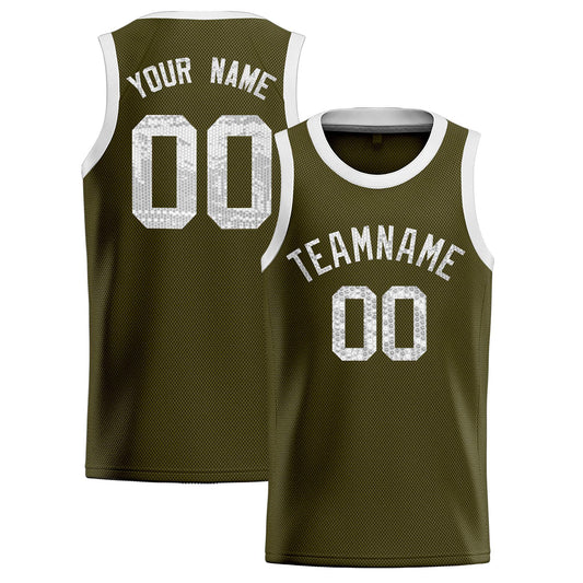 Custom Olive Sequined Tops Athletic Basketball Jersey