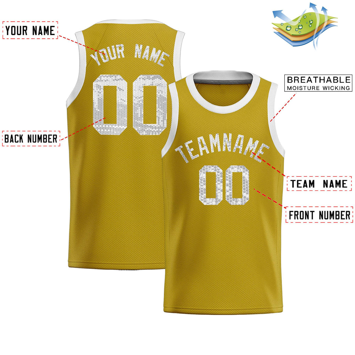 Custom Old Gold Sequined Tops Athletic Basketball Jersey Limited
