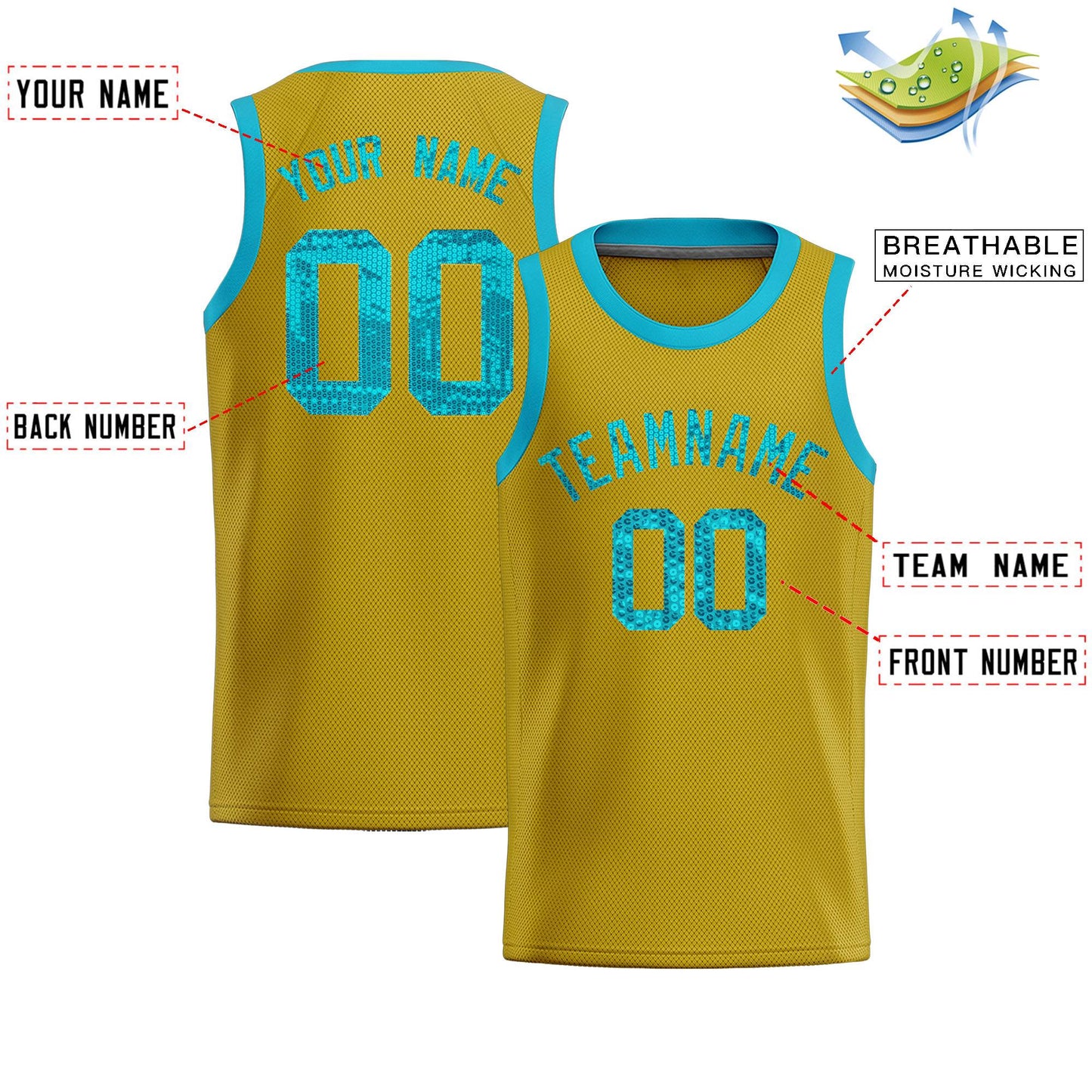 Custom Old Gold Sequined Tops Athletic Basketball Jersey Limited