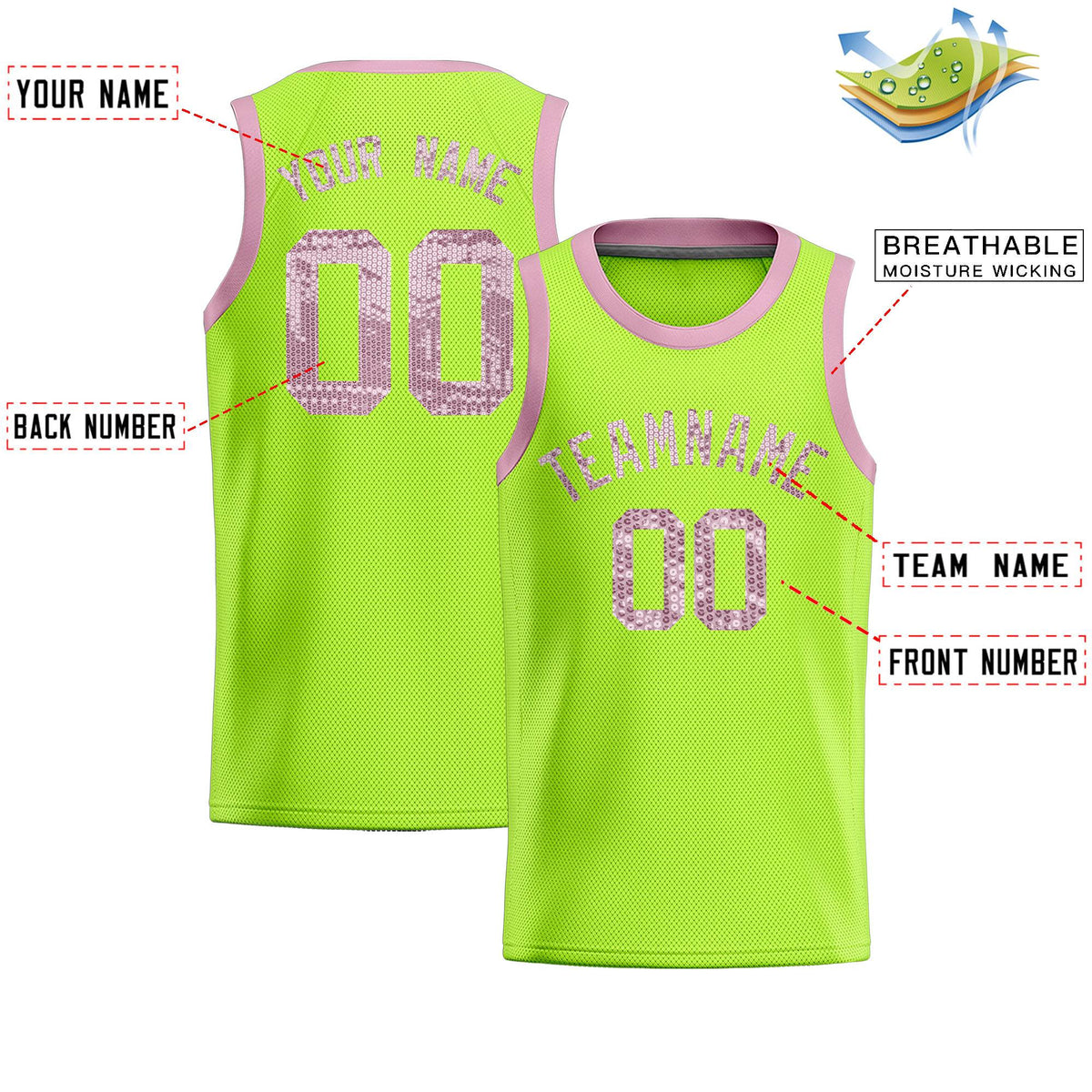 Custom Kelly Green Sequined Tops Athletic Basketball Jersey Limited