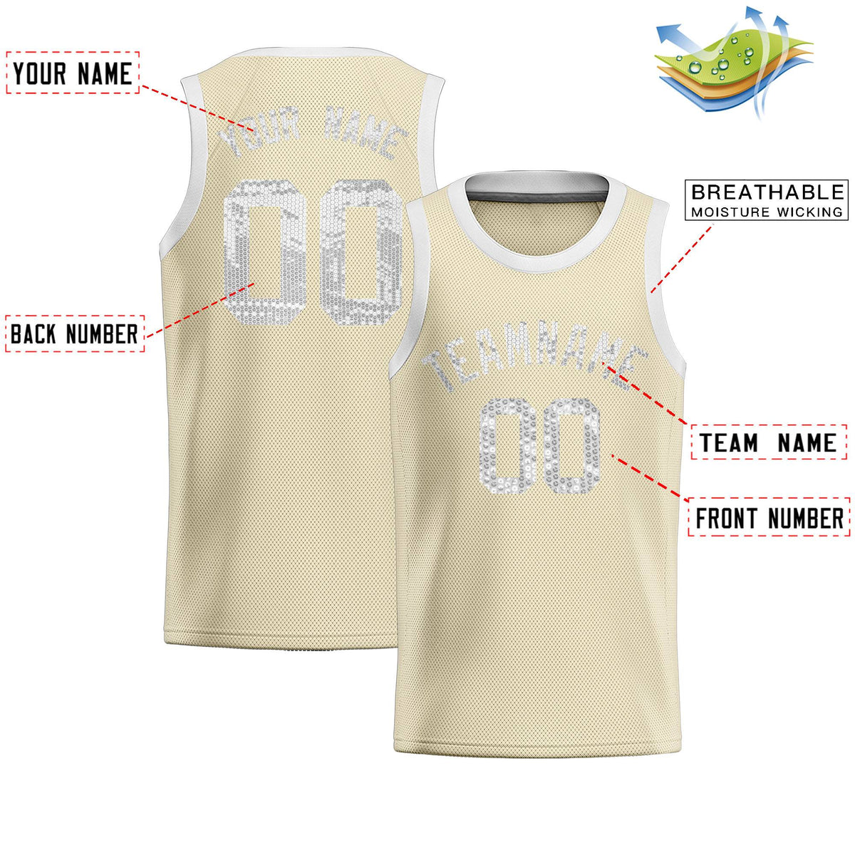 Custom Cream Sequined Tops Athletic Basketball Jersey Limited