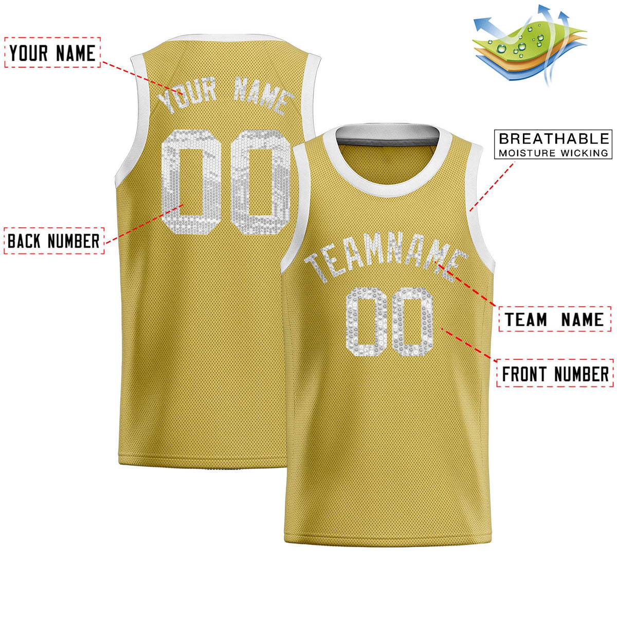 Custom Old Gold Sequined Tops Athletic Basketball Jersey Limited