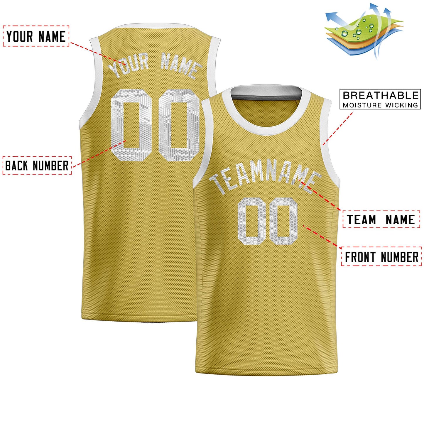 Custom Old Gold Sequined Tops Athletic Basketball Jersey Limited