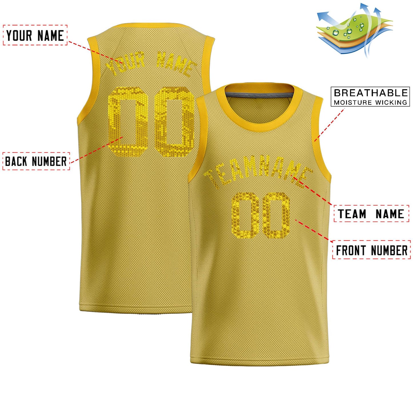 Custom Old Gold Sequined Tops Athletic Basketball Jersey Limited