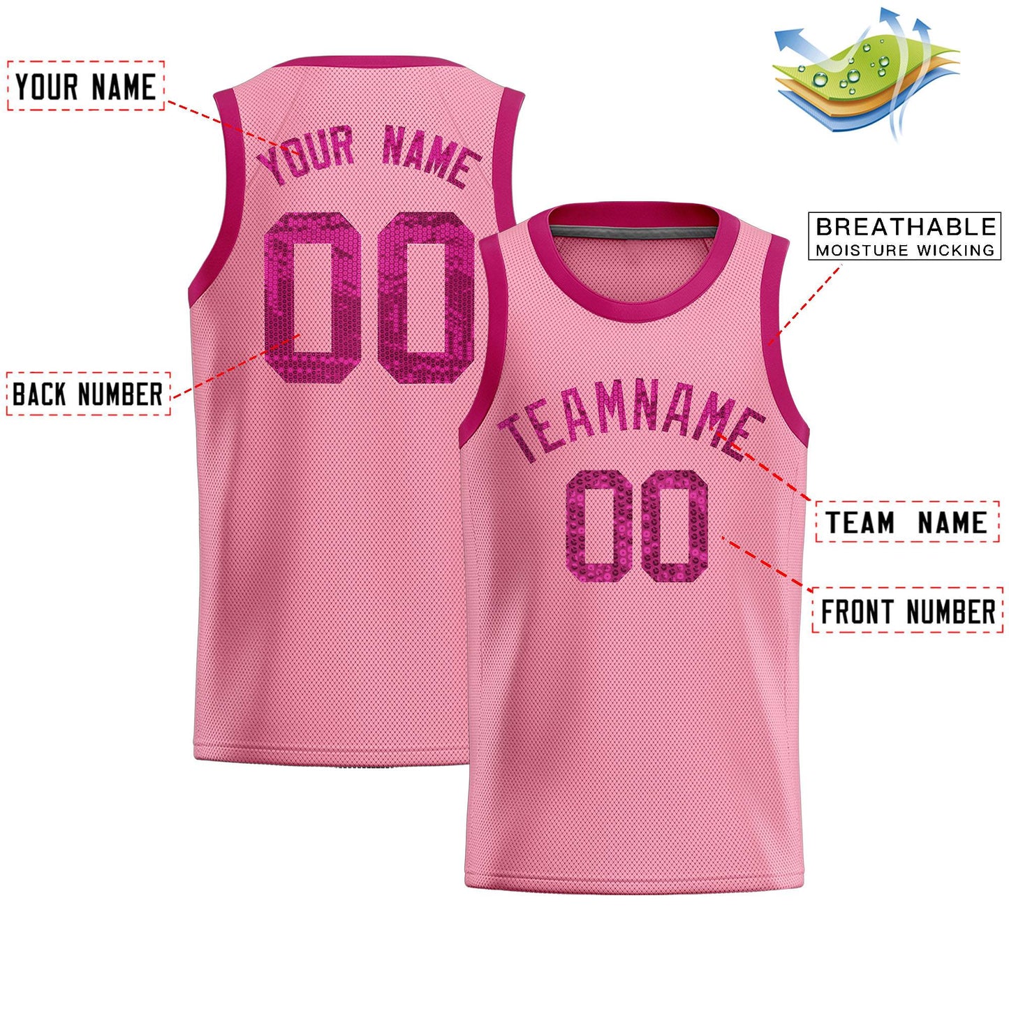 Custom Light Pink Sequined Tops Athletic Basketball Jersey Limited