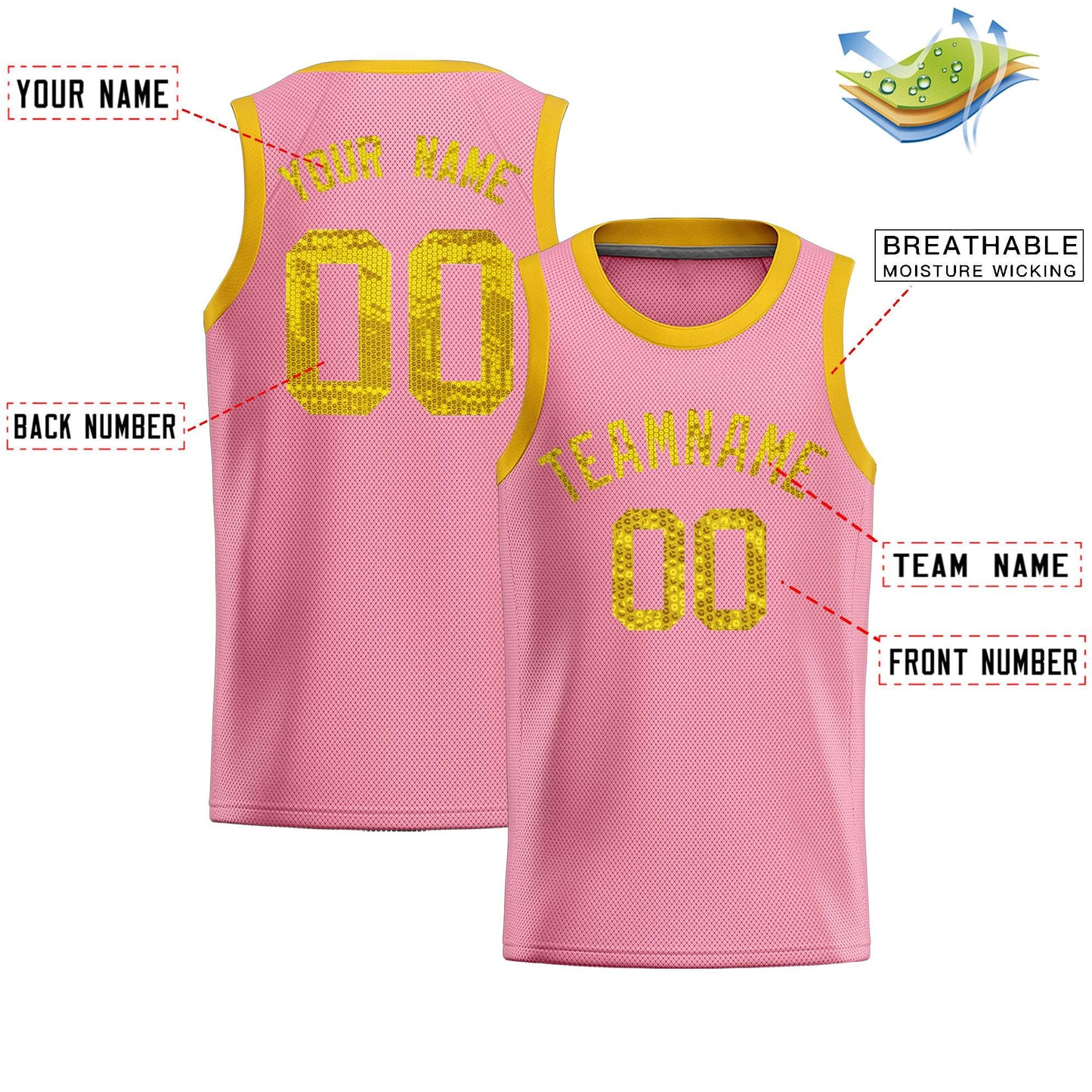 Custom Light Pink Sequined Tops Athletic Basketball Jersey Limited
