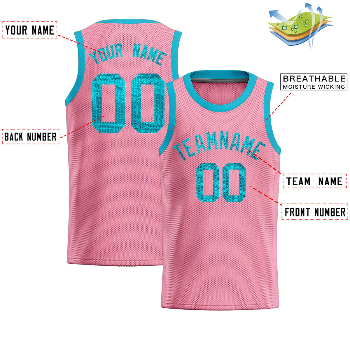 Custom Light Pink Sequined Tops Athletic Basketball Jersey Limited