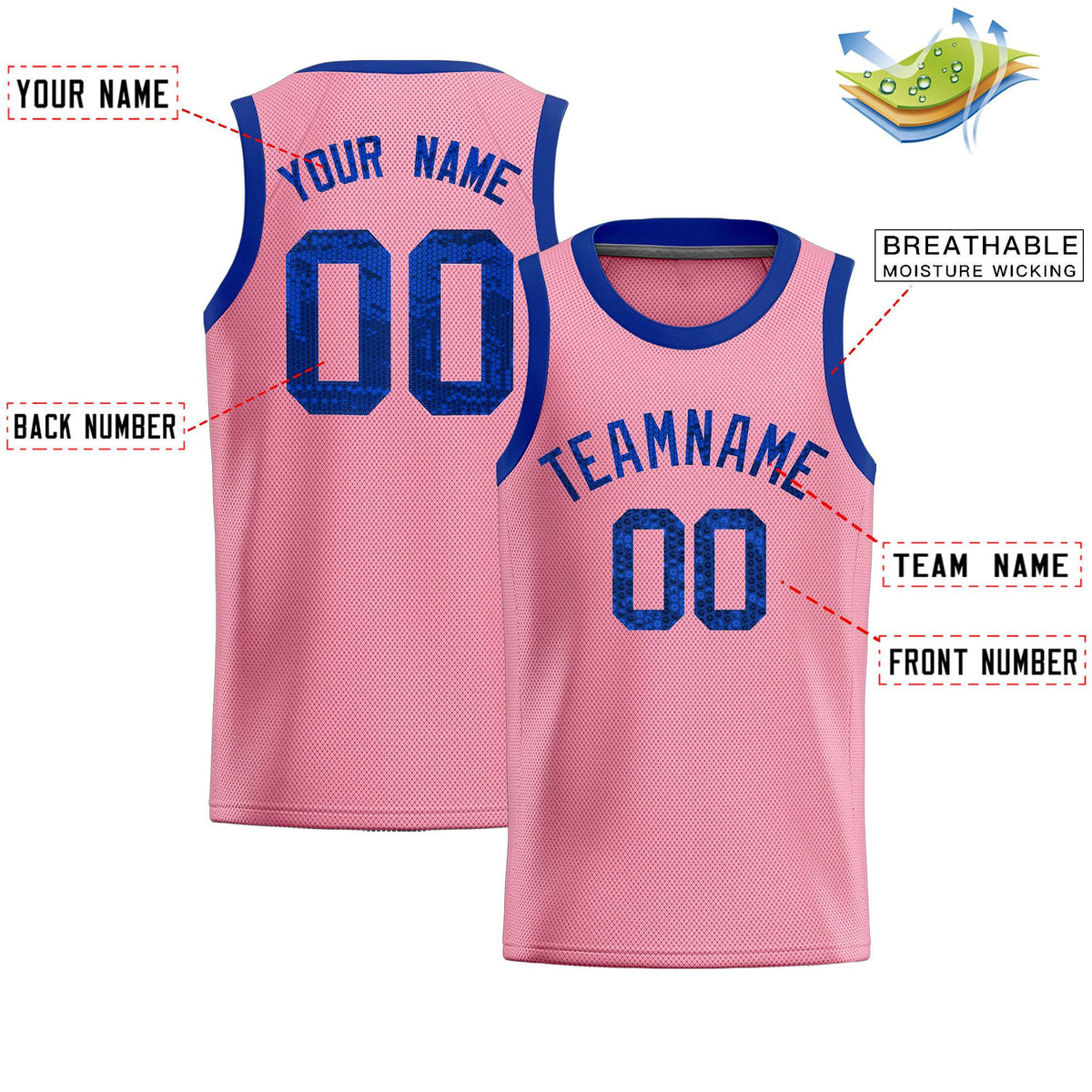 Custom Light Pink Sequined Tops Athletic Basketball Jersey Limited