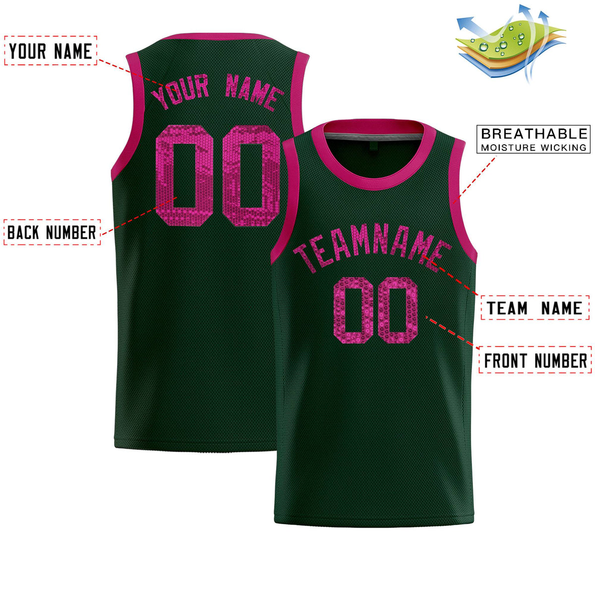 Custom Hunter Green Sequined Tops Athletic Basketball Jersey Limited