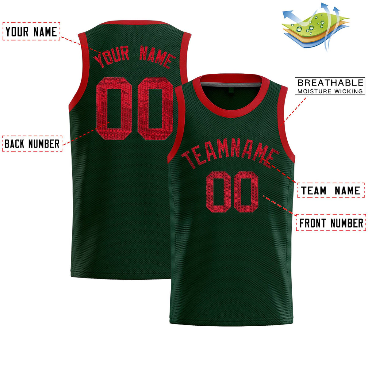 Custom Hunter Green Sequined Tops Athletic Basketball Jersey Limited