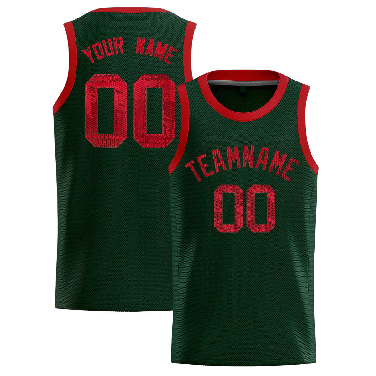 Custom Hunter Green Sequined Tops Athletic Basketball Jersey