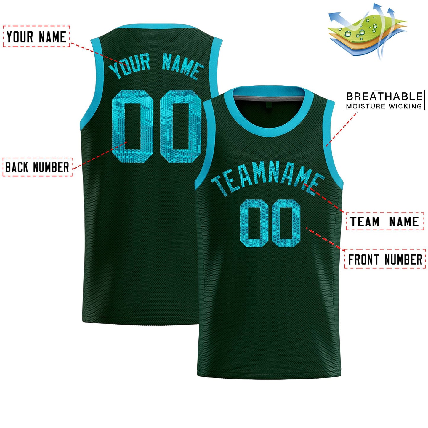 Custom Hunter Green Sequined Tops Athletic Basketball Jersey Limited