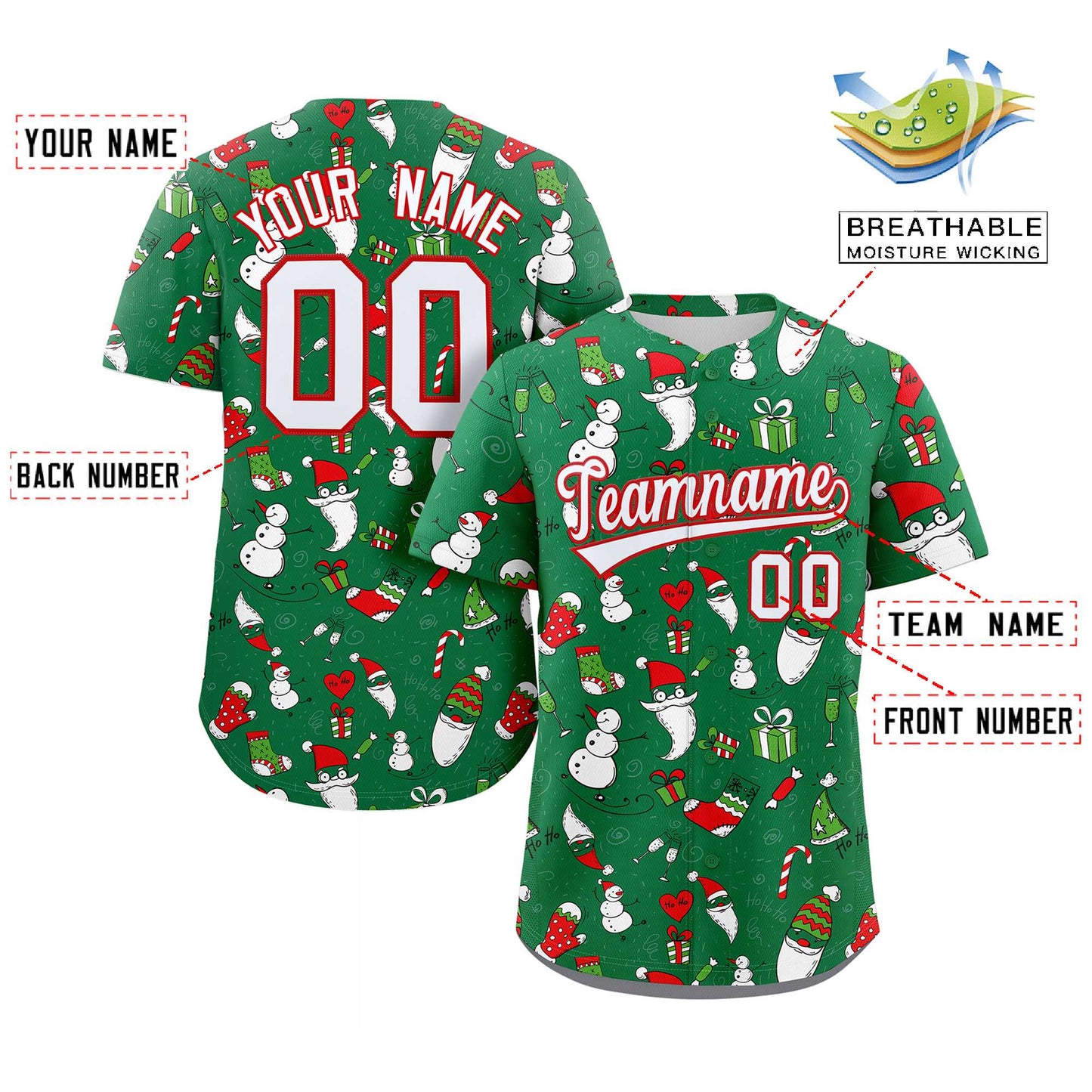Custom Green White-Red Christmas Graffiti Pattern Authentic Baseball Jersey Limited