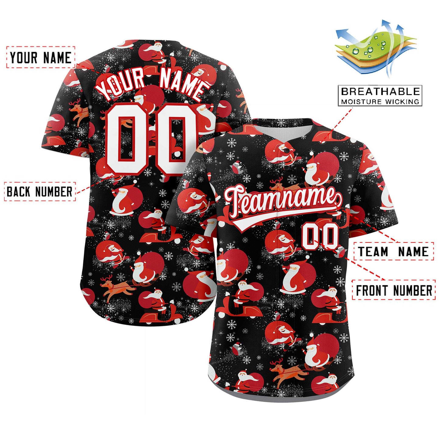 Custom Black White-Red Christmas Graffiti Pattern Authentic Baseball Jersey Limited