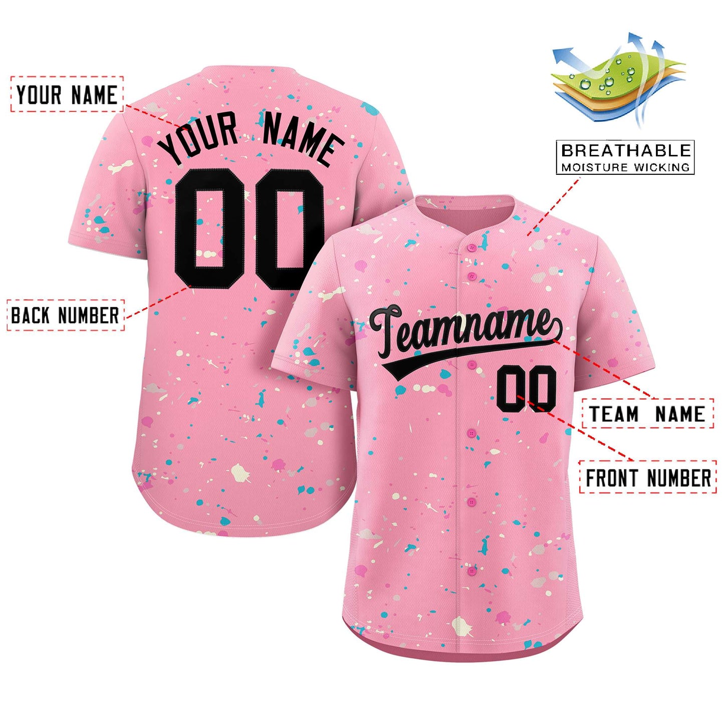 Custom Pink Black Splash Graffiti Pattern Authentic Baseball Jersey Limited