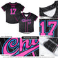 Custom Black Pink-Gray Stripe Fashion Design Full Button Authentic Baseball Jersey Limited