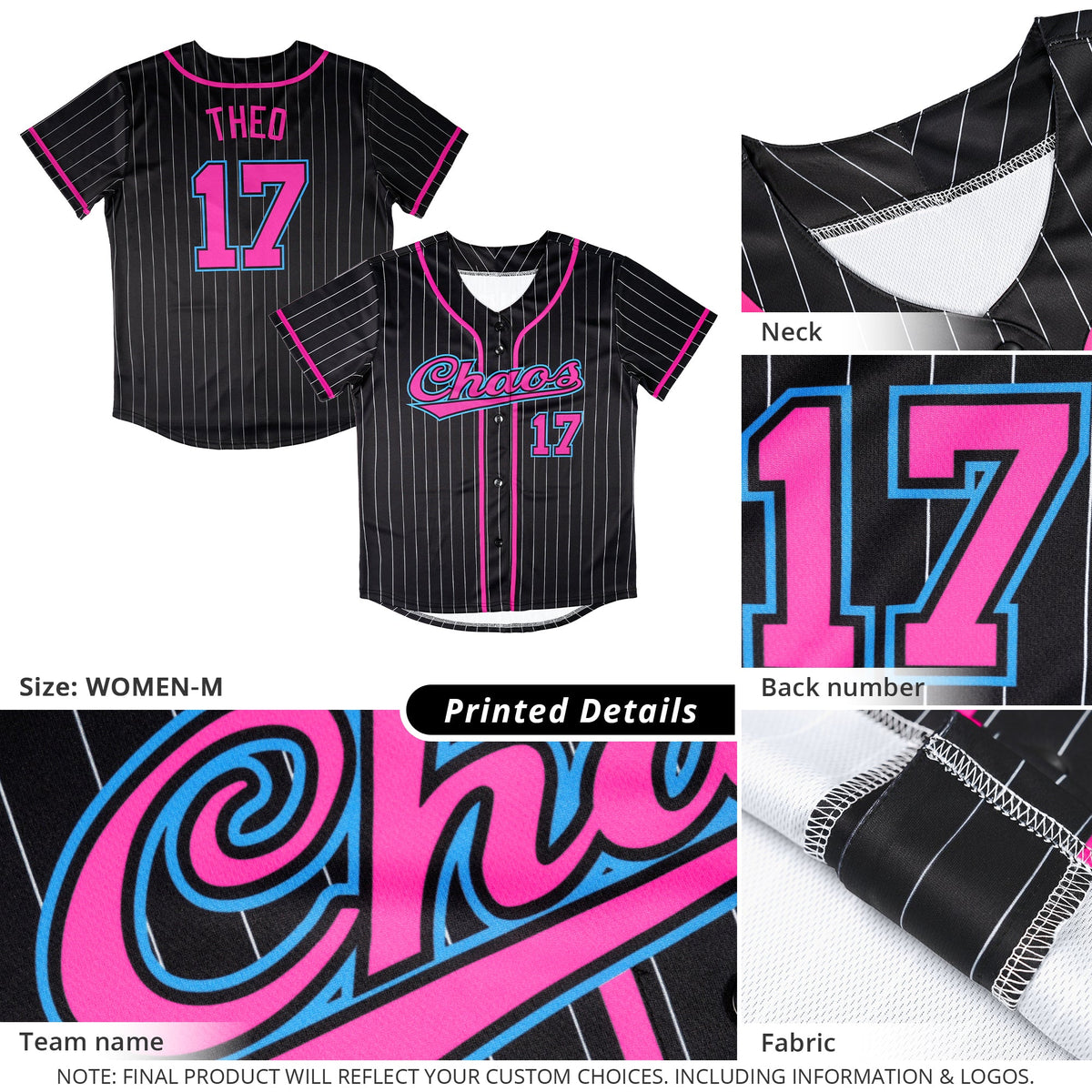 Custom Black Pink-Gray Stripe Fashion Design Full Button Authentic Baseball Jersey Limited