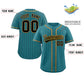 Custom Aqua Old Gold-Black Stripe Fashion Design Full Button Authentic Baseball Jersey Limited