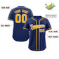 Custom Navy Gold-Black Stripe Fashion Design Full Button Authentic Baseball Jersey Limited