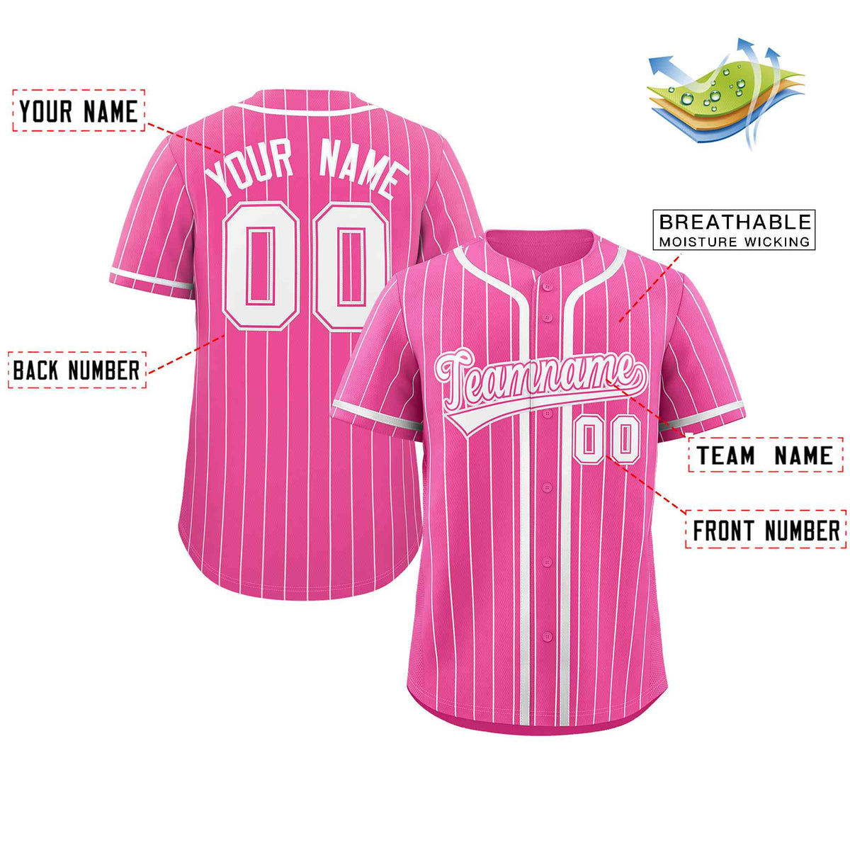 Custom Pink White Stripe Fashion Design Full Button Authentic Baseball Jersey Limited