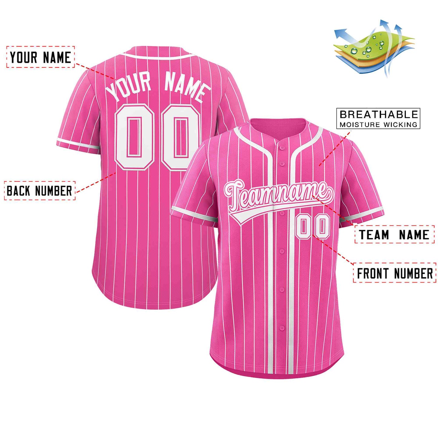 Custom Pink White Stripe Fashion Design Full Button Authentic Baseball Jersey Limited