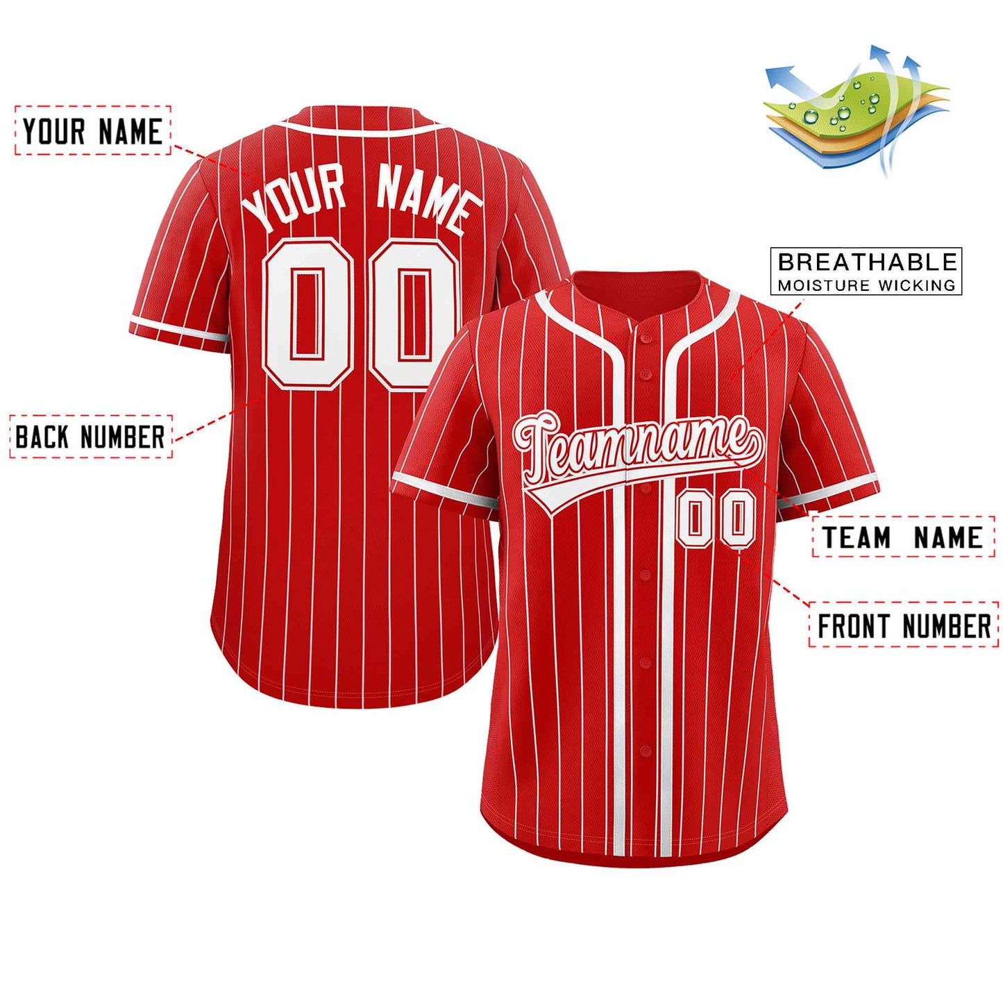 Custom Red White Stripe Fashion Design Full Button Authentic Baseball Jersey Limited