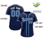 Custom Navy Light Blue Stripe Fashion Design Full Button Authentic Baseball Jersey Limited