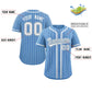 Custom Light Blue White Stripe Fashion Design Full Button Authentic Baseball Jersey Limited