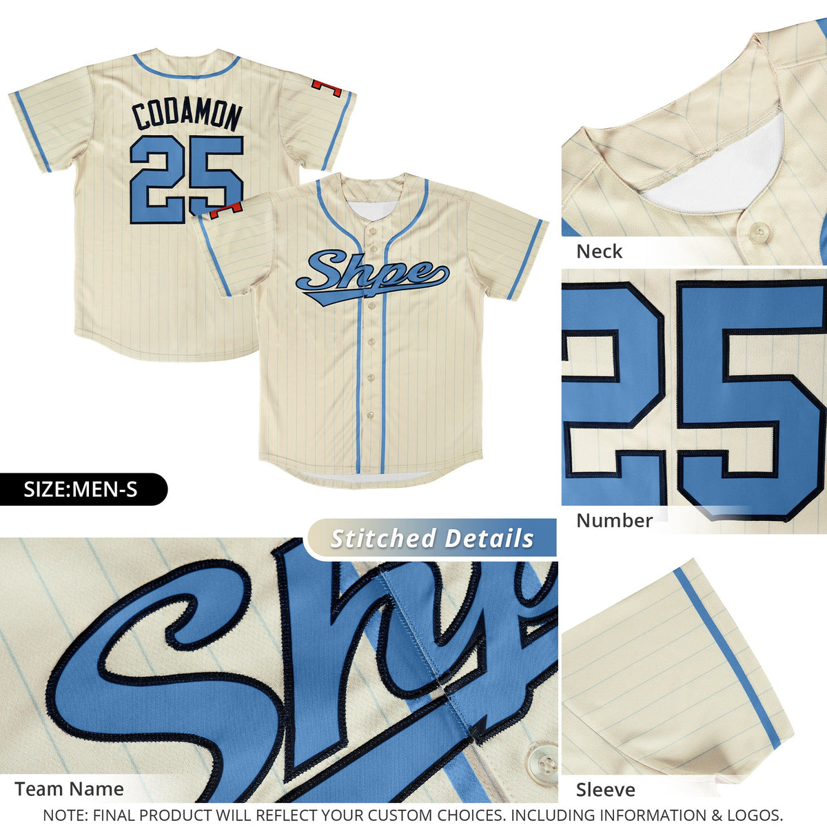 Custom Cream Light Blue-Light Gray Stripe Fashion Design Full Button Authentic Baseball Jersey Limited