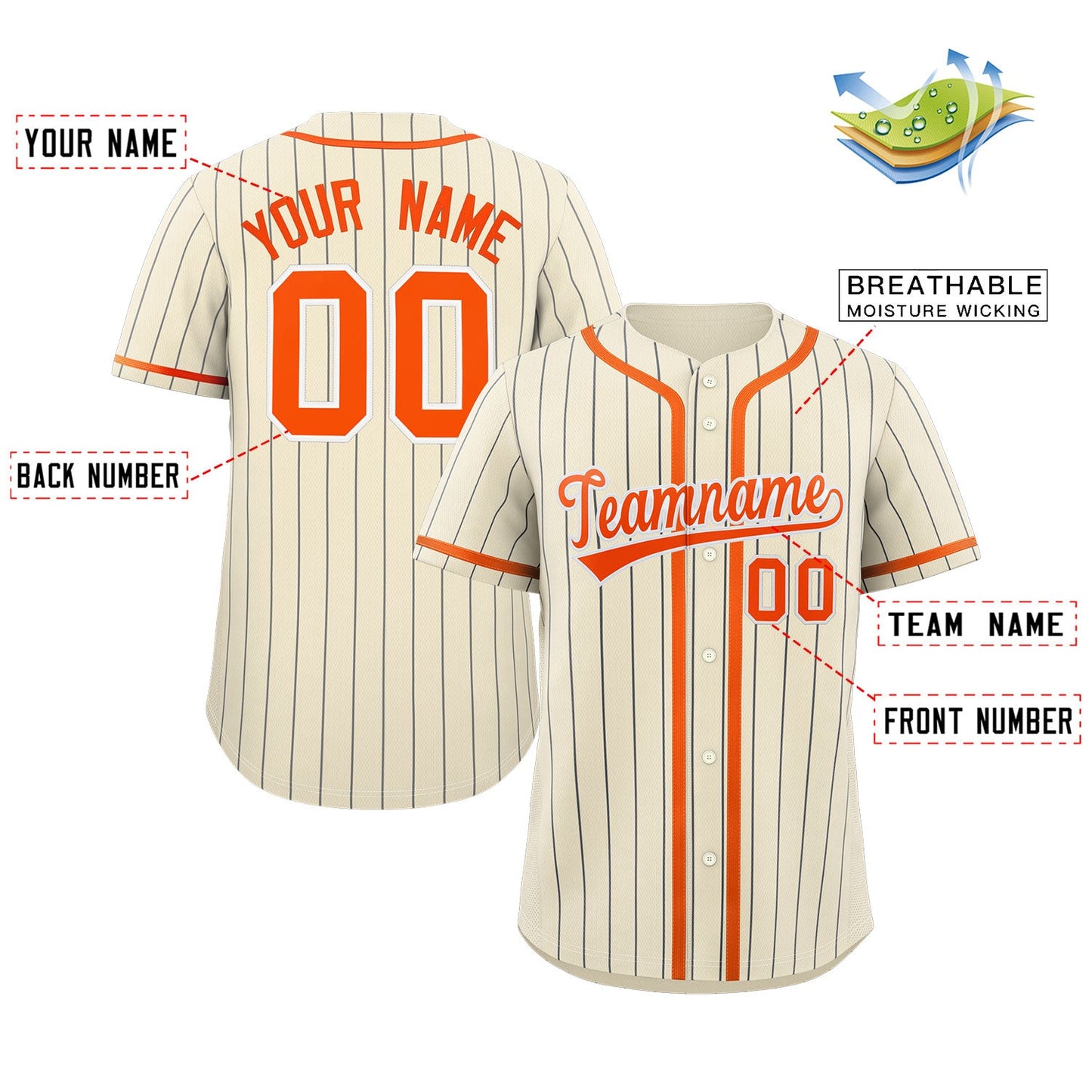 Custom Cream Orange-Black Stripe Fashion Design Full Button Authentic Baseball Jersey Limited